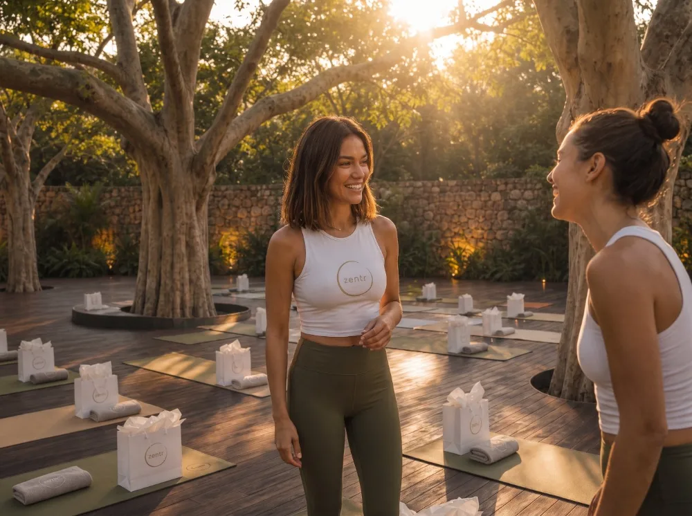 Dos personas en conversación al atardecer